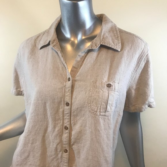 Sag Harbor Women's Large Beige Button Pocket Front Shirt Linen Blend Top - Picture 3 of 12